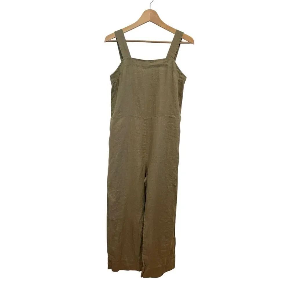 Quince 100% European Linen Square Neck Jumpsuit Bayberry Olive Size S NO BELT